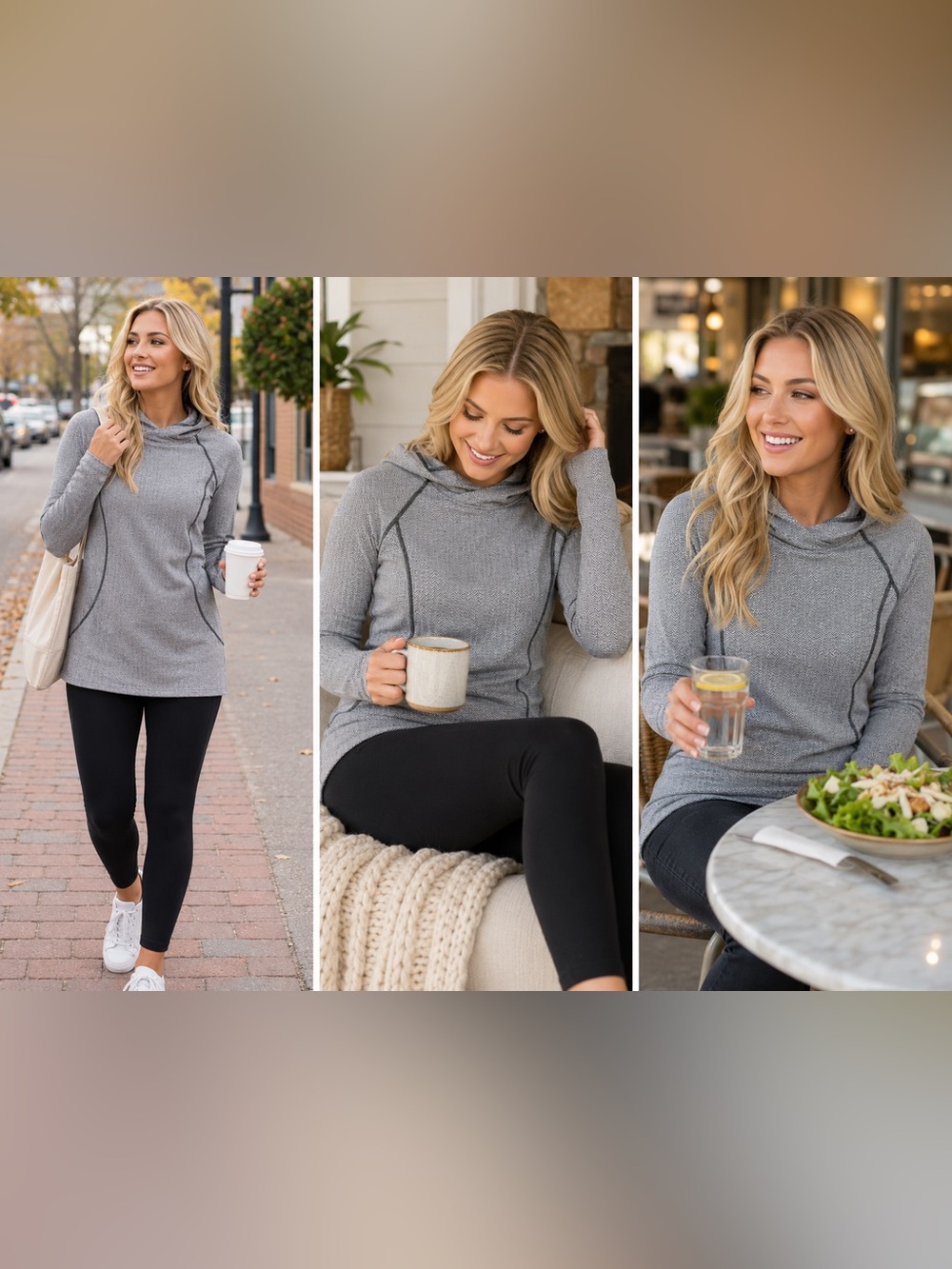 Patagonia Herringbone Women's Gray Cowl Neck Hoodie Pullover Thumbholes Size L